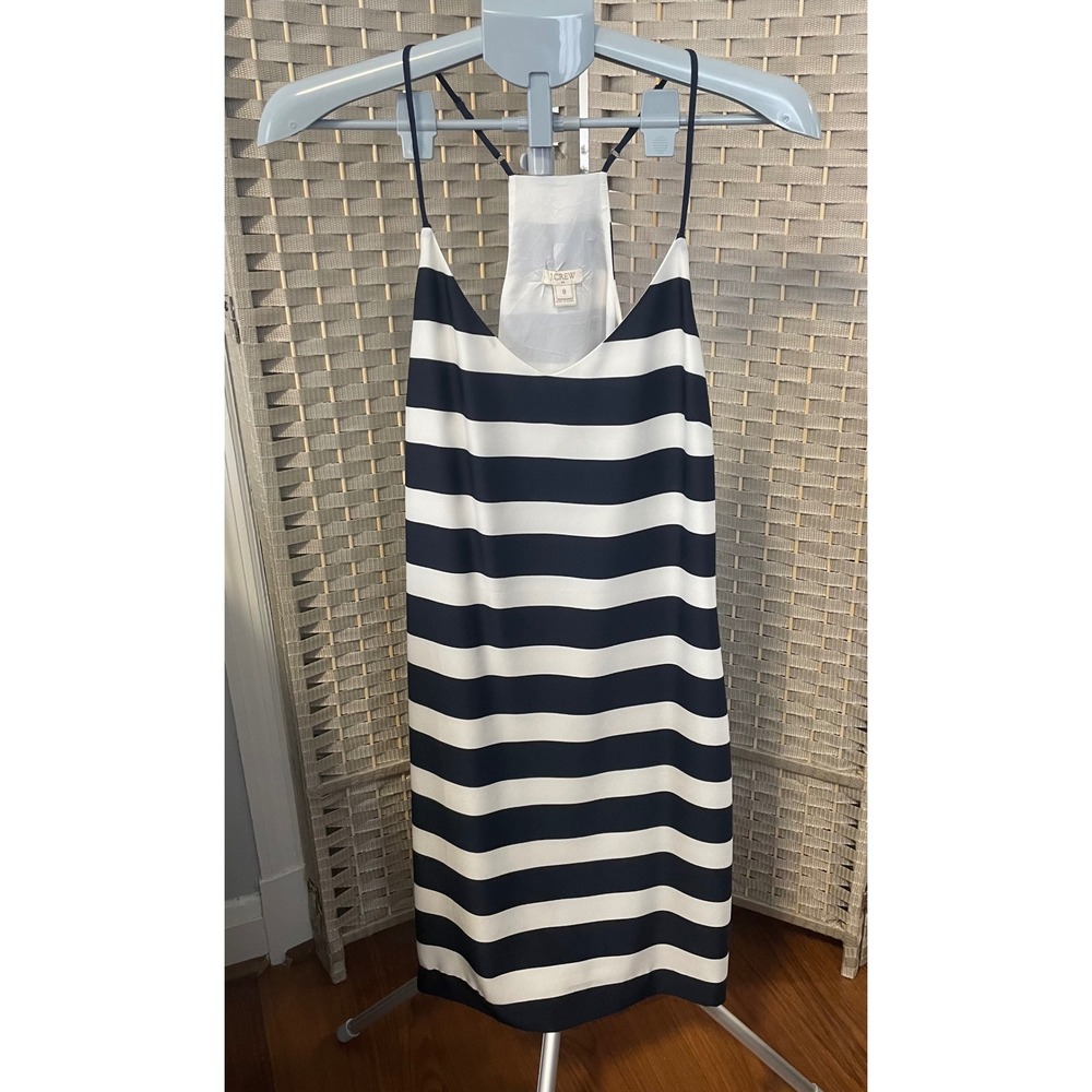 J.Crew Striped Racerback Shift Dress Navy White V-Neck C2081 Womens 8